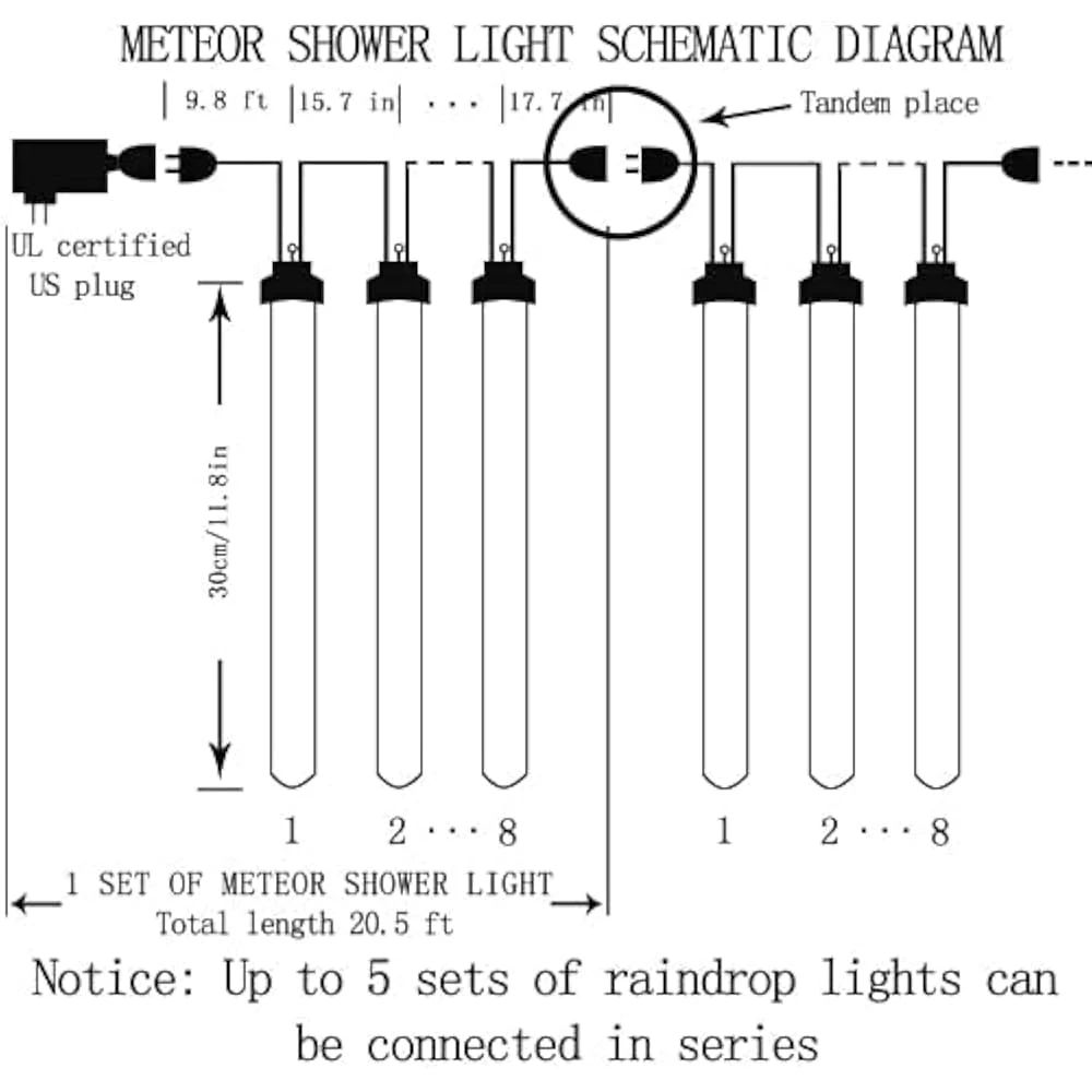 Lumières De Noël Kordain En Plein Air, Lumières De Douche Meteor Tombant Des Lumières D'étoile 12 Pouces 8 Tubes 144 Lumières De Neige Icicle LED Lumières De Pluie Pour Noël Arbre Halloween Décoration De Fête, UL Plug, Blanc 8 Lumières De Noël Kordain En Plein Air, Lumières De Douche Meteor Tombant Des Lumières D'étoile 12 Pouces 8 Tubes 144 Lumières De Neige Icicle LED Lumières De Pluie Pour Noël Arbre Halloween Décoration De Fête, UL Plug, Blanc - Image 6