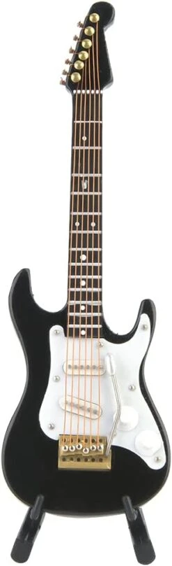 4 Cm Mini En Bois Guitare Électrique Modèle Miniature Arbre De Noël Pendentif Décoration Instrument De Musique Copie Cadeau Ornements Collection Avec Stand 4 Couleur (Black)