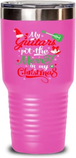 Tumbler Guitare - Amant Guitare Drôle - Pour Guitaristes - Idées De Noël - Mes Guitares Mettre Le Merry Dans Mon Noël - 30oz Rose