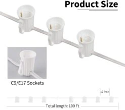 C9 Lumière Strand 100 FT Pour E17-12 Espacement, Chaîne Extérieure Lumière Noël Stringer Avec 100 Sockets Pour Patio (White) -Oui || N/A || pearhead 519n 4TqFHL. AC SL1500