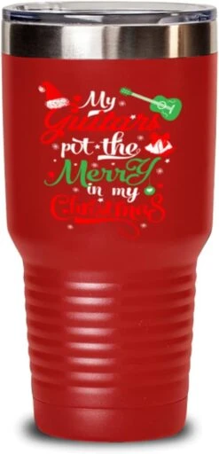 Guitar Tumbler - Drôle De Guitare Lover - Pour Les Guitaristes - Idées De Noël - Mes Guitares Mettent Le Joyeux Dans Mon Noël - 30oz Light Red