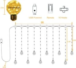 Wishing Ball Rideaux Lumières, 200 LED Edison Style Ampoule Twinkle LED Fenêtre Fées Lumières USB Alimenté Avec Télécommande Pour Noël Halloween Fête De Mariage Intérieur Extérieur Décor à La Maison (Warm White) -Oui || N/A || pearhead 51EgN2NAZeL. AC SL1023
