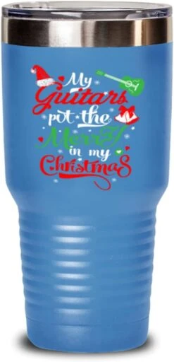 Guitar Tumbler - Drôle De Guitare Lover - Pour Les Guitaristes - Idées De Noël - Mes Guitares Mettent Le Joyeux Dans Mon Noël - 30oz Light Blue