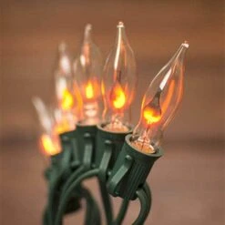 Flicker De Noël SUNSGNE Flicker Flame String Lights, 10Ft Amber Flame Lights Outdoor Patio Lights C7 Christmas String Lights For Outdoor Halloween Christmas Decoration - Green Wire