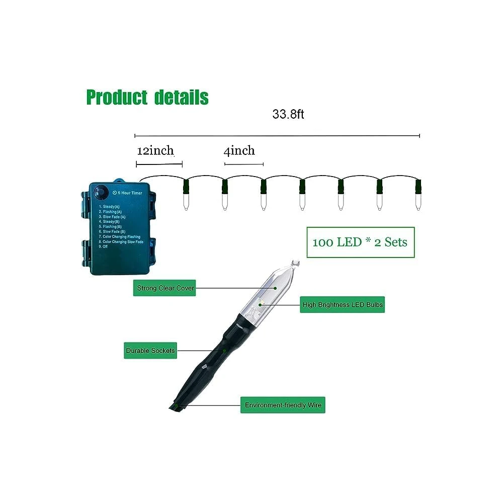 CARETHYS 2 Séries De 100 Compte Clair Fil Vert Halloween Lumière, Huit Modes, Orange & Violet Lumières Pour Intérieur Ou Extérieur Décorations De Noël, Batterie Alimenté 4 CARETHYS 2 Séries De 100 Compte Clair Fil Vert Halloween Lumière, Huit Modes, Orange & Violet Lumières Pour Intérieur Ou Extérieur Décorations De Noël, Batterie Alimenté - Image 2