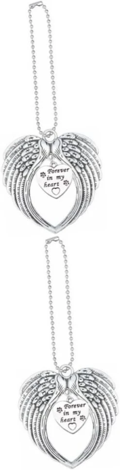 Garneck 2pcs Coeur Ailes Pendentif Voiture Accessoires Animaux Mémorial Décorations Anges Ailes Collier Noël Upside Down Croix Boucles D'oreilles Alliage Argent Ange Aile Charme De Voiture Noël