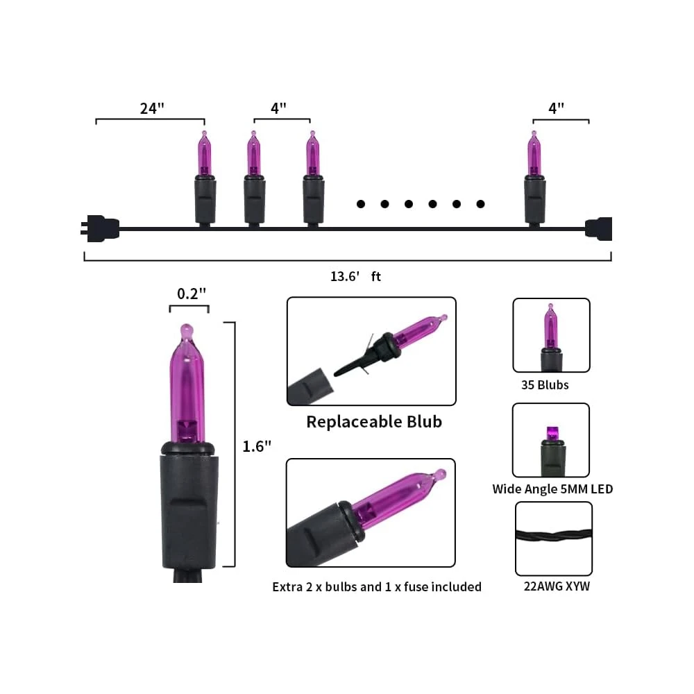 MULTI-SPARKING Violet Halloween Lumières (11 Pieds, 35 Count) - Mini Halloween String Lumières Intérieur LED Noir Fil, Lumières De Noël Pour Décorations D'Halloween En Plein Air 6 MULTI-SPARKING Violet Halloween Lumières (11 Pieds, 35 Count) - Mini Halloween String Lumières Intérieur LED Noir Fil, Lumières De Noël Pour Décorations D'Halloween En Plein Air - Image 4
