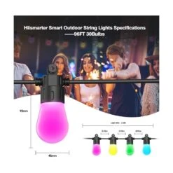 Éclairage De Chaîne Extérieur Intelligent Hiismarter 96ft Avec Alexa, Changement De Couleur De Synchronisation Musicale, Ampoules LED Dimmable 30 RGBW, Contrôle IP65 De L'application WiFi étanche Pour Le Mariage, Noël, Camping, Fête, Arrière-cour -Oui || N/A || pearhead 51x47wto3oL. AC SR10001000