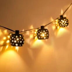 Lumières à Cordes Vigdur Lantern Avec 10 Ampoules G40 Claires Et Des Nuances De Lampe En Plastique Star, Lumières à Cordes Extérieures Intérieures Pour Décor De Noël Patio Yard