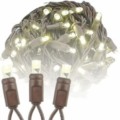 Lumières De Nouveauté 100 Lumières De Noël LED Commerciales ( Blanc Chaud ), Espace De 50 Pieds Avec Ampoule De 6 ", Ampoules De 5 Mm, Listées UL, Lumières De Cordes De Fil Brun