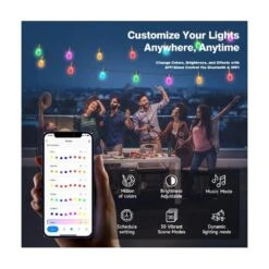 Éclairage De Chaîne Extérieur Intelligent Hiismarter 96ft Avec Alexa, Changement De Couleur De Synchronisation Musicale, Ampoules LED Dimmable 30 RGBW, Contrôle IP65 De L'application WiFi étanche Pour Le Mariage, Noël, Camping, Fête, Arrière-cour -Oui || N/A || pearhead 611BoUeJvL. AC SR10001000