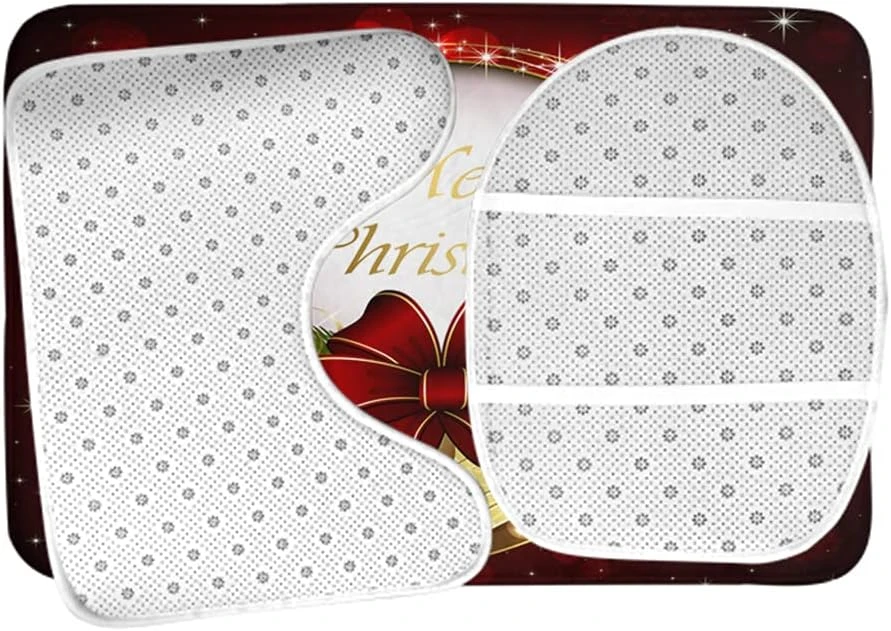 Wondertify Cloches De Noël Salle De Bains Antidérapant Pad Bow Et Flocons De Neige 3 Pièces Salle De Bains Tapis Ensemble, Bath Mat+Contour+Toilet Couvercle Rouge Or Vert 5 Wondertify Cloches De Noël Salle De Bains Antidérapant Pad Bow Et Flocons De Neige 3 Pièces Salle De Bains Tapis Ensemble, Bath Mat+Contour+Toilet Couvercle Rouge Or Vert - Image 4