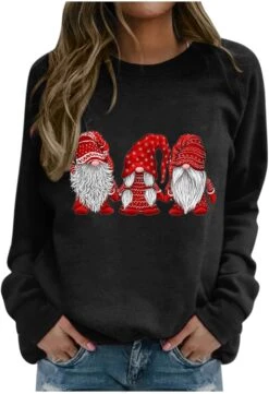 SNKSDGM Femmes Noël Flocon De Neige À Manches Longues Mignon De Noël Sweatshirts Crew Neck Vacances Graphique Pulls Top Tshirt
