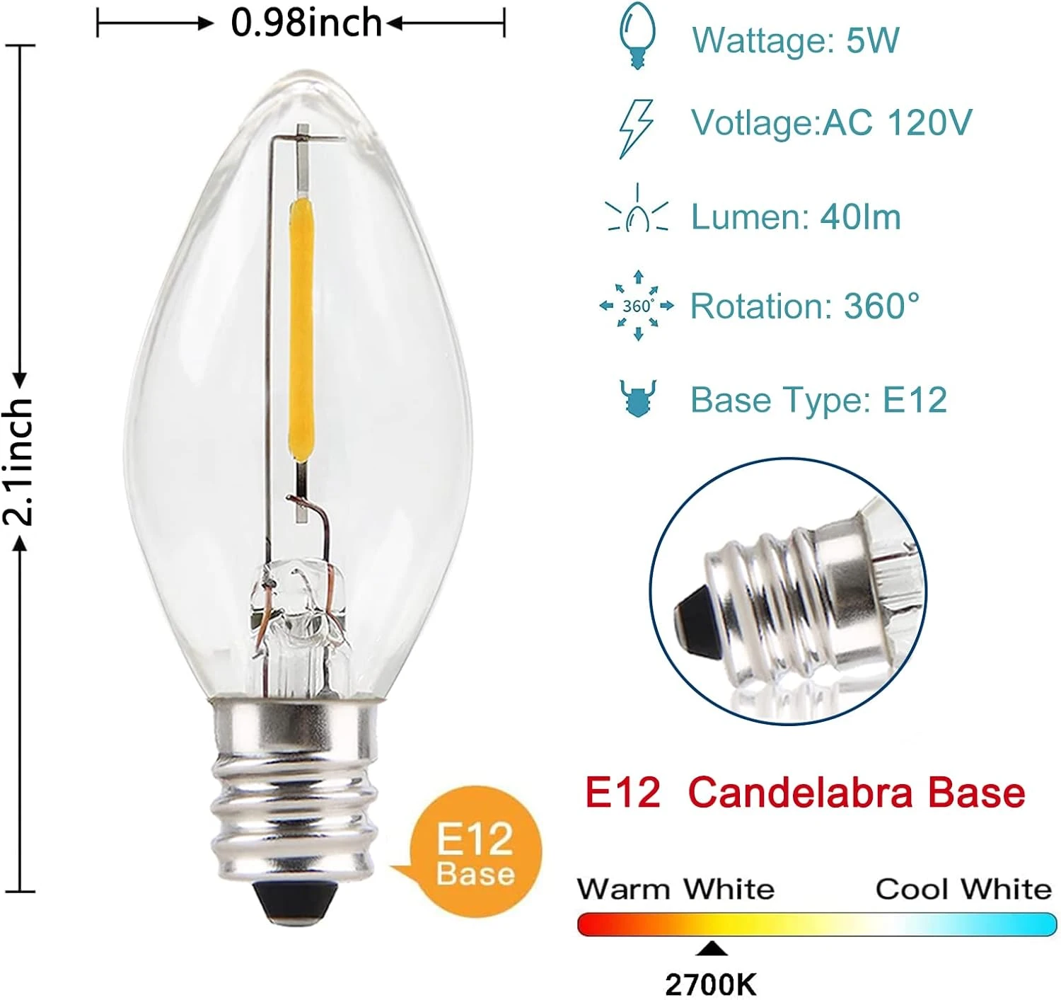 Ensemble De 2 Cordon D'accessoires De Village De Noël (6 Pieds) Avec Kit D'éclairage De Cordon De Soufflage D'ampoule LED C7, Lampe C7 Avec Bouchons De Commutation Pour Halloween Vacances Noël Décors De Maison Artisanat, Fil Blanc 4 Ensemble De 2 Cordon D'accessoires De Village De Noël (6 Pieds) Avec Kit D'éclairage De Cordon De Soufflage D'ampoule LED C7, Lampe C7 Avec Bouchons De Commutation Pour Halloween Vacances Noël Décors De Maison Artisanat, Fil Blanc - Image 2