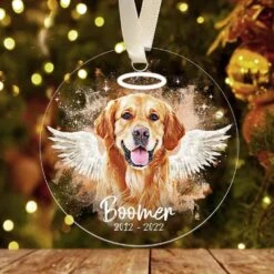 Personnalisé Animal Domestique Mémorial Ornement De Noël, Personnalisé Photo Ornement D'animal De Compagnie, Ange Ailes Chien Perte De Chat Cadeau Ornement De Mémoire, Pet Sympathy Cadeau Pour Perte De Chien Chat, Pet Souvenir Acrylique Ornement