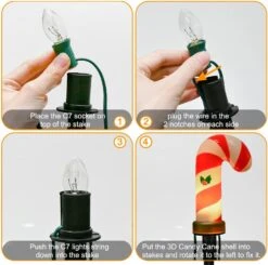 C7 Christmas Pathway String Lights, Set De 8 Marqueurs De Noël Candy Cane Driveway Avec 4 Ampoules C7 Clear, Lumières De Chaîne Imperméables Pour Pathway Decor Outdoor String Lights Décoration -Oui || N/A || pearhead 616FKmg9QL. AC SL1001