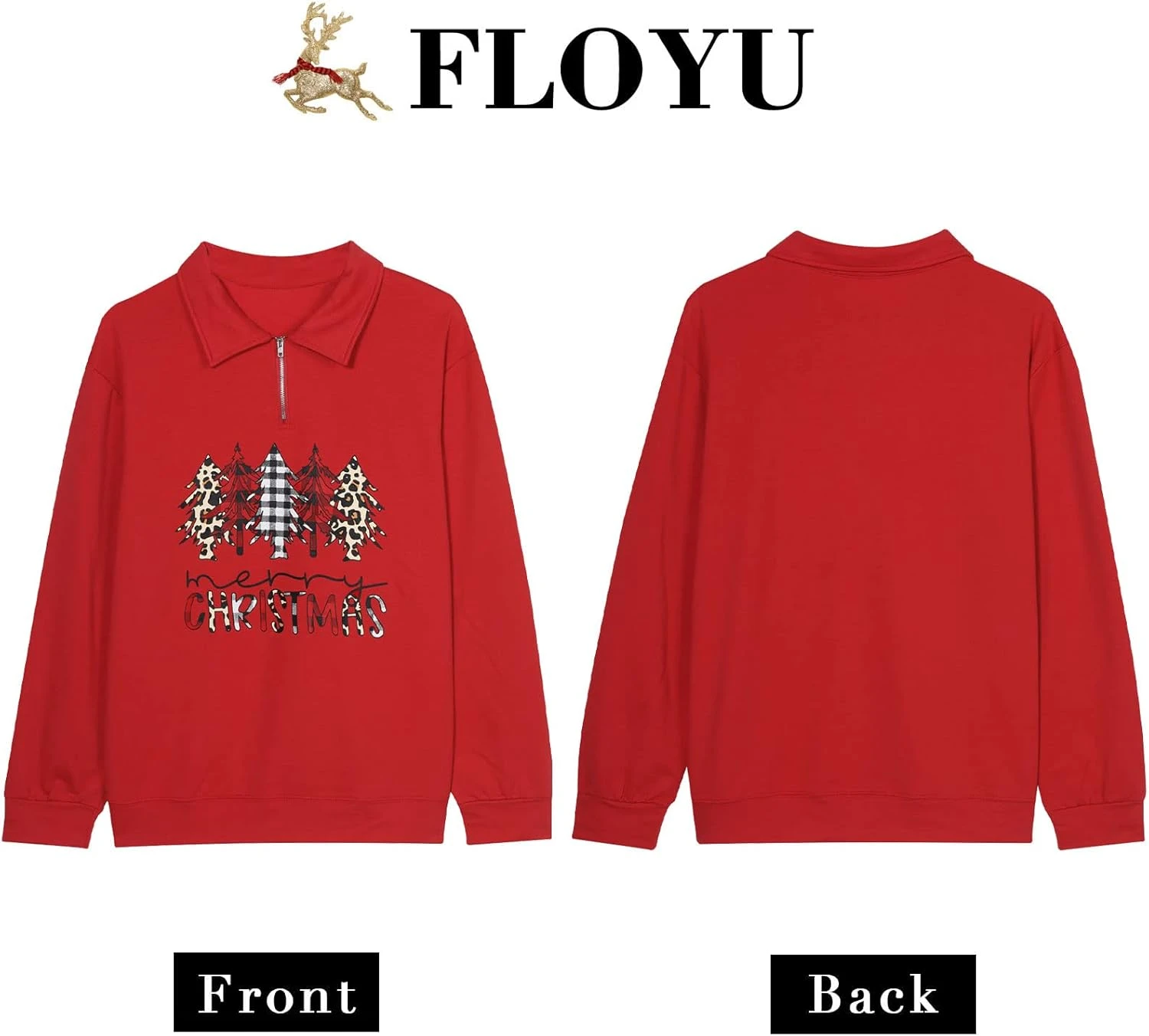 FLOYU Femmes Noël Manches Longues Quartier Zipper Lapel Casual Pullo Top Color Block Sweatshirts 7 FLOYU Femmes Noël Manches Longues Quartier Zipper Lapel Casual Pullo Top Color Block Sweatshirts - Image 5