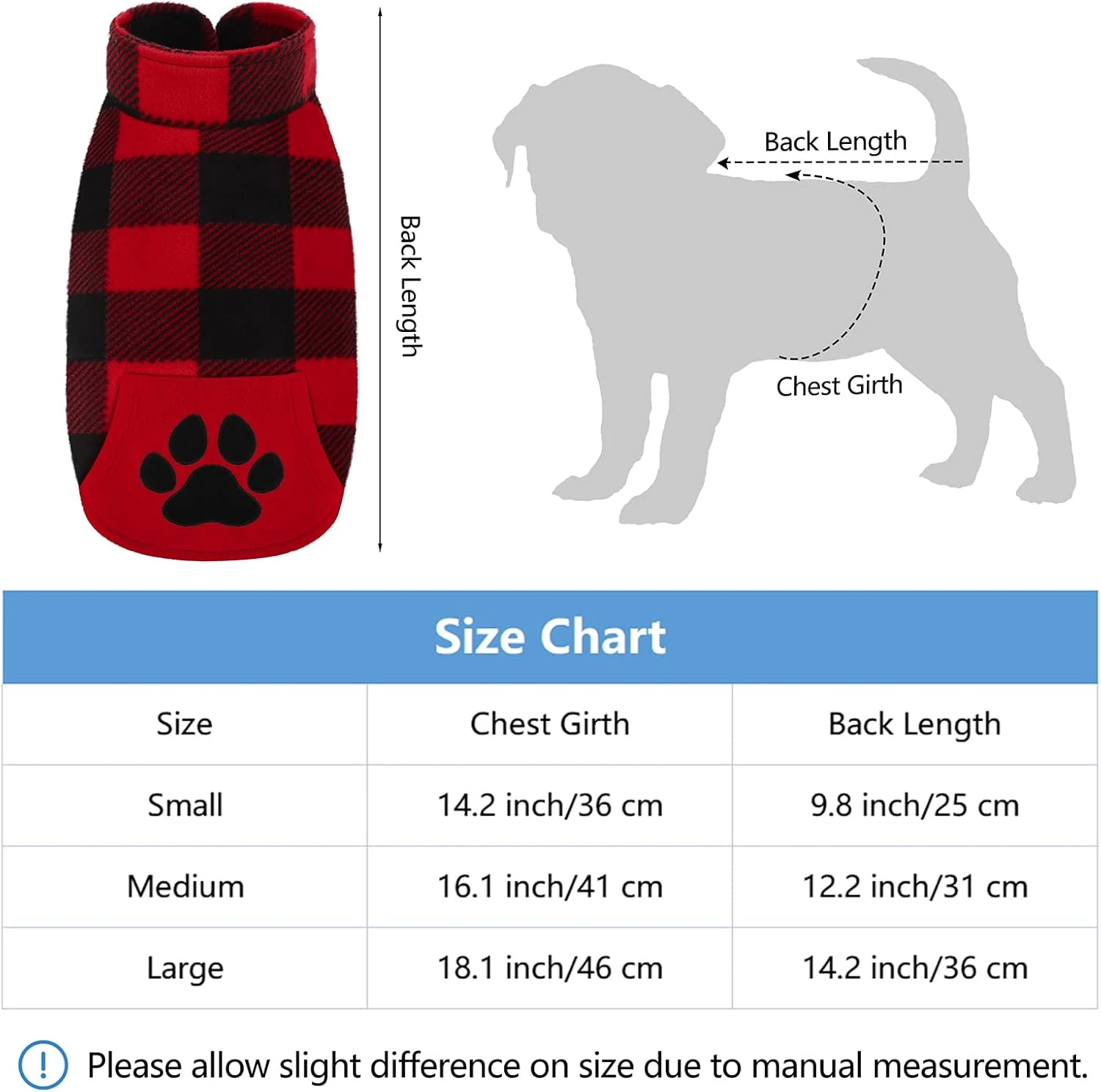 Rouge Et Noir Plaid Polaire Chien Gilet Vêtements Avec Pawprint Poche, Chaud Chien Chemise Pull Pull Chandail Pet Manteau Veste Vêtements Pour Automne Hiver Noël Porter (Small) 4 Rouge Et Noir Plaid Polaire Chien Gilet Vêtements Avec Pawprint Poche, Chaud Chien Chemise Pull Pull Chandail Pet Manteau Veste Vêtements Pour Automne Hiver Noël Porter (Small) - Image 2