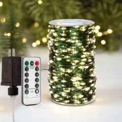 ZELUXDOT 100FT Fée Chaîne Lumières Vert Cuivre Fils Extérieur/Intérieur Étanche LED Chaîne Lumières Avec Télécommande Pour Arbre De Noël, Patio, Jardins, Arrière-cour, Plante... 300 LED