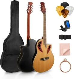 Guitare Acoustique, MIRIO 41Full Size Professional Acoustic Cutaway Guitar Kit Set W/Guitare Bag, Strap, Tuner Pick Pour Adulte, Étudiant, Débutant Naturel, Cadeau De Noël