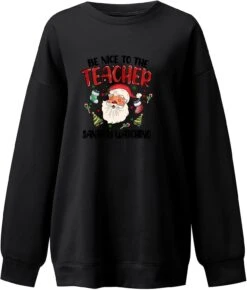Sweatshirts Crewneck Noël Mignon Lettre Imprimer Santa Très Nice À Manches Longues Casual Chapeau Sans Chandail