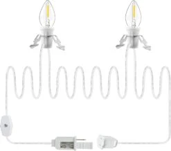Cordon D'accessoires En Méon Avec Deux Ampoules LED, Lumière De L'artisanat De Noël à Moule Soufflé Avec Sortie Et Prise, Ampoule De Fusible De Rechange C7 Accessoires De Village De Noël Lumières De Chaîne Intérieure Blanche ( 1 Paquet )