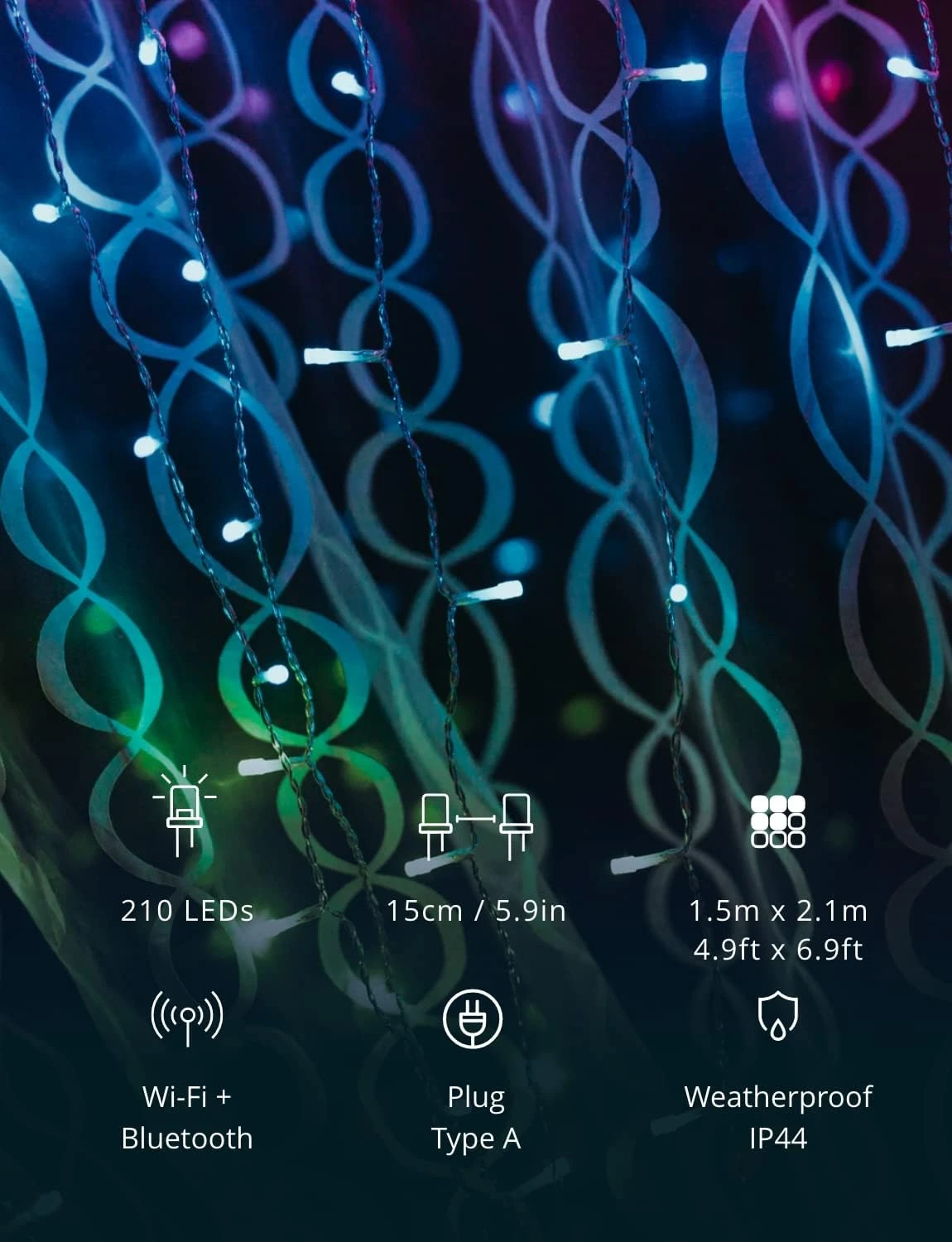 Rideau Scintillant – Lumières De Noël LED Contrôlées Par L'application Avec 210 LED RVB + W ( 16 Millions De Couleurs + Blanc Chaud ). 5 Par 7 Pieds. Câble Clair. Décoration D'éclairage Intelligent Intérieur Et Extérieur 10 Rideau Scintillant – Lumières De Noël LED Contrôlées Par L'application Avec 210 LED RVB + W ( 16 Millions De Couleurs + Blanc Chaud ). 5 Par 7 Pieds. Câble Clair. Décoration D'éclairage Intelligent Intérieur Et Extérieur - Image 8