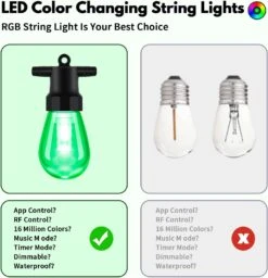 Collants D'extérieur Changement De Couleur - 48FT Sync Avec Musique Led Patio Lights Outdoor étanche Avec Application Et Suspension à Distance 15 RVB Embouchure Créer Une Ambiance Pour Jardin, Café, Cour Arrière, Noël, Fête -Oui || N/A || pearhead 61FmMZFhNRL. AC SL1500