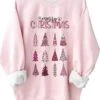 Joyeux Noël Sweatshirts Pour Femmes Mignon Arbre De Noël Rose Sweat Adolescents Crewneck Polaire Chemises De Vacances Tops -Oui || N/A || pearhead 61H3VbP056L. AC UL1500