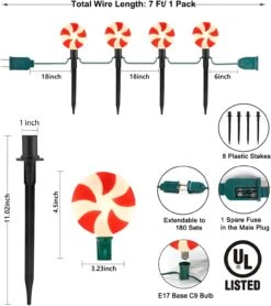 Abeja C9 Noël LED Candy Pathway String Lights Outdoor, Multi-Couleur String Lights Étanche Pour Pathway Decor Outdoor String Lights Décoration Pour Patio, Jardin, Jardin, Décoration De Pelouse, Vert -Oui || N/A || pearhead 61HElu9T L. AC SL1500