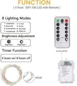 4-Pack 33FT 100 LED Fées Lumières Batterie Fonctionné Avec Télécommande Et Minuterie, Étanche Twinkle String Lumières Extérieur Intérieur 8 Modes Pour Chambre Dortoir DIY Fête De Noël Mariage Jardin Arbre (Warm White) -Oui || N/A || pearhead 61JM8fCw9qL. AC SL1500