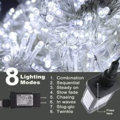 Lumières De Noël En Glaçon Blanc Extérieur - Lumières à Cordes En Glaçons à 32,8 Pieds à 300 LED Avec 8 Modes D'éclairage - Lumières Intérieures En Glaçons Connectables Pour Noël / Hall / Jardin / Mariage / Fête / Terrasse / Gain - Cool -Oui || N/A || pearhead 61P7ZkoI3L. AC SL1000