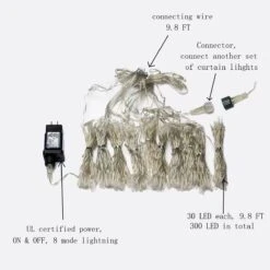 ZXWNAYL 300 LED Blanc Chaud Rideau Lumières Pour Intérieur Et Extérieur Décorations, 9.8FT*9.8FT, UL Puissance Certifiée Plug, Noël, Fête, Saint-Valentin, Mariage, Restaurant, Hôtel Etc -Oui || N/A || pearhead 61PB3s1TUiL. AC SL1202