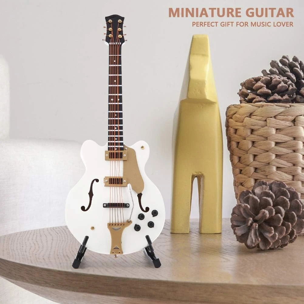 7in Blanc Miniature Guitare Électrique Réplique Avec Boîte Instrument Modèle Ornements Cadeaux De Noël 10 7in Blanc Miniature Guitare Électrique Réplique Avec Boîte Instrument Modèle Ornements Cadeaux De Noël - Image 8
