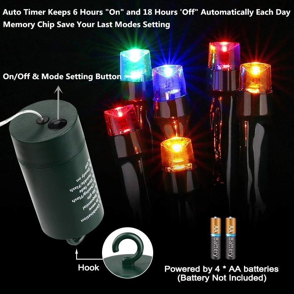 Feux De Noël De La Batterie Toodour, Feux De Corde De Noël 200 LED 68,9 Pieds Avec 8 Modes Twinkle, Minuterie, Feux De Chaîne étanches à Piles Pour La Maison, La Fête, Les Vacances, Le Décor De Noël - Multicolore 4 Feux De Noël De La Batterie Toodour, Feux De Corde De Noël 200 LED 68,9 Pieds Avec 8 Modes Twinkle, Minuterie, Feux De Chaîne étanches à Piles Pour La Maison, La Fête, Les Vacances, Le Décor De Noël - Multicolore - Image 2