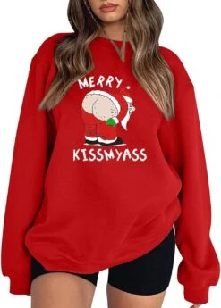 MCILLO Merry Kiss My Ass Sweat Pour Femmes Casual À Manches Longues Crew Neck Pullover Graphique De Noël Tops