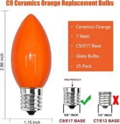 SUNSGNE 25 Pack C9 Orange Outdoor Halloween Night Light Ampoules, C9 Lumières D'arbre De Noël Pour Indoor Outdoor Patio String Lights, E17/C9 Base Intermédiaire, 7 Watt, Céramique Orange -Oui || N/A || pearhead 61UQWccSDpL. AC SL1500