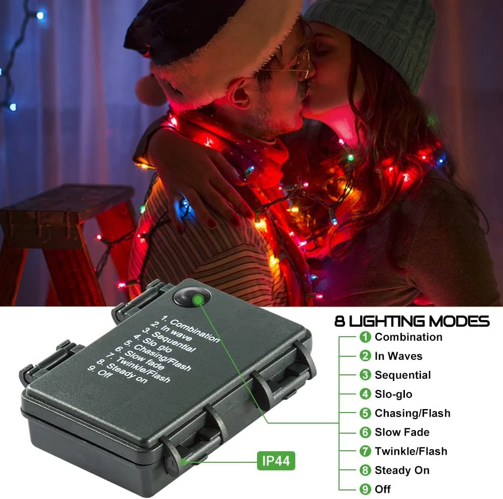 Quntis Batterie Fonctionné Lumières De Noël - 132FT 300LEDs Étanche Batterie String Lumières Extérieur Intérieur 8 Modes LED Arbre De Noël Lumières Avec Minuterie Décoration Pour Noël Arbre Garden Party - Multicolore 5 Quntis Batterie Fonctionné Lumières De Noël - 132FT 300LEDs Étanche Batterie String Lumières Extérieur Intérieur 8 Modes LED Arbre De Noël Lumières Avec Minuterie Décoration Pour Noël Arbre Garden Party - Multicolore - Image 3