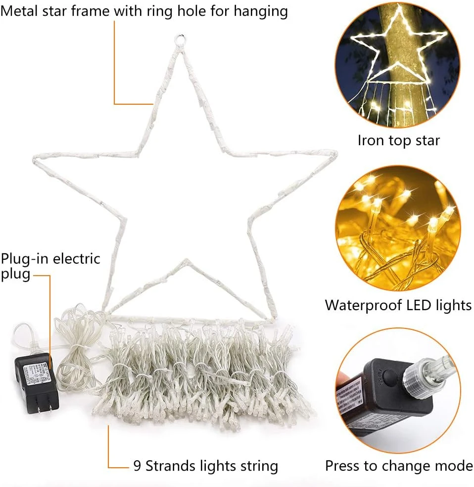 FUNIAO ( Nouveau ) Lumières De Décoration De Noël, 320 Lumières D'arbre De Noël à Cascade LED Avec Dessus 12 ", 8 Modes Lumières De Chaîne Intérieure Extérieure Pour Cour, Fête, Maison, Vacances ( Blanc Chaud ) 8 FUNIAO ( Nouveau ) Lumières De Décoration De Noël, 320 Lumières D'arbre De Noël à Cascade LED Avec Dessus 12 ", 8 Modes Lumières De Chaîne Intérieure Extérieure Pour Cour, Fête, Maison, Vacances ( Blanc Chaud ) - Image 6