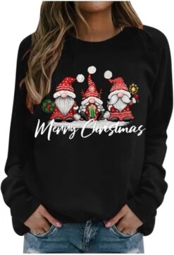 GREGG De Noël Sweatshirts Pour Femmes Merry Graphic Print À Manches Longues Chemises Crewneck Pull Casual Blouse Tops