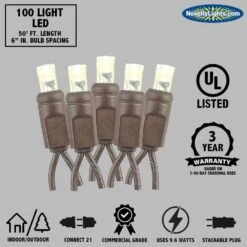 Lumières De Nouveauté 100 Lumières De Noël LED Commerciales ( Blanc Chaud ), Espace De 50 Pieds Avec Ampoule De 6 ", Ampoules De 5 Mm, Listées UL, Lumières De Cordes De Fil Brun -Oui || N/A || pearhead 61ZwsHiVYGL. AC SL1000