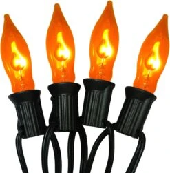 Halloween Flicker Flame Lights Orange String Lights, 10Ft C7 Vintage Flickering Flame Lights 10 Orange Flame Light Bulbs, Halloween String Light Pour Intérieur Extérieur Halloween Décorations De Noël