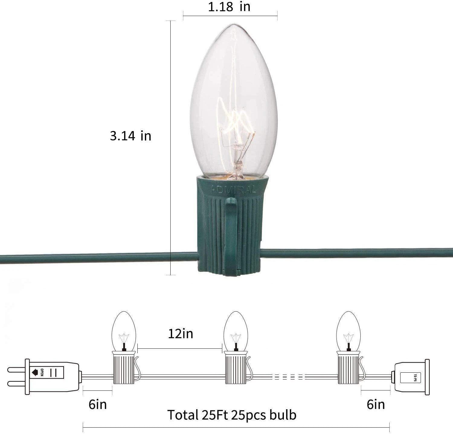 Lumières De Chaîne De Noël Romasaty C9, Lumières De Chaîne De Rechange Incandescentes Pour éclairage Météorologique Extérieur Avec Ampoules Claires Blanches Chaudes 25FT Pour Lumières De Noël Fil Vert De Qualité Commerciale 5 Lumières De Chaîne De Noël Romasaty C9, Lumières De Chaîne De Rechange Incandescentes Pour éclairage Météorologique Extérieur Avec Ampoules Claires Blanches Chaudes 25FT Pour Lumières De Noël Fil Vert De Qualité Commerciale - Image 3