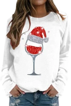 Femmes De Noël Graphique Sweatshirts Causal Solide T Chemises Léger Poids Pull Tops Relaxed Fit Mid Pulls