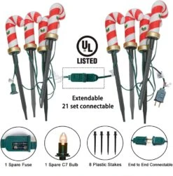 C7 Christmas Pathway String Lights, Set De 8 Marqueurs De Noël Candy Cane Driveway Avec 4 Ampoules C7 Clear, Lumières De Chaîne Imperméables Pour Pathway Decor Outdoor String Lights Décoration -Oui || N/A || pearhead 61fBayvZL. AC SL1001