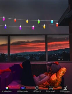 48Ft Éclairage Extérieur De Chaîne De Noël - Étanche 20 Ampoules LED Musique Sync Éclairage De Patio C9 Éclairage Extérieur De Chaîne RGB Éclairage De Patio App & Télécommande Pour Extérieur Cour Arrière Porche Balcon Party Decor -Oui || N/A || pearhead 61gE9Olh8L. AC SL1500