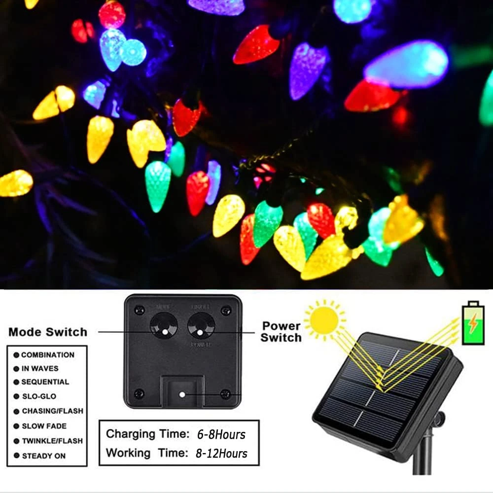 STRAWCOR Fraise Solaire Lumières De Noël En Plein Air, 50LED C6 Fraise Solaire Jardin LED Lumières Arbre De Noël Décorations-Multicolore Solaire Décor De Noël Lumières Pour Arbre, Home Decor 9 STRAWCOR Fraise Solaire Lumières De Noël En Plein Air, 50LED C6 Fraise Solaire Jardin LED Lumières Arbre De Noël Décorations-Multicolore Solaire Décor De Noël Lumières Pour Arbre, Home Decor - Image 7