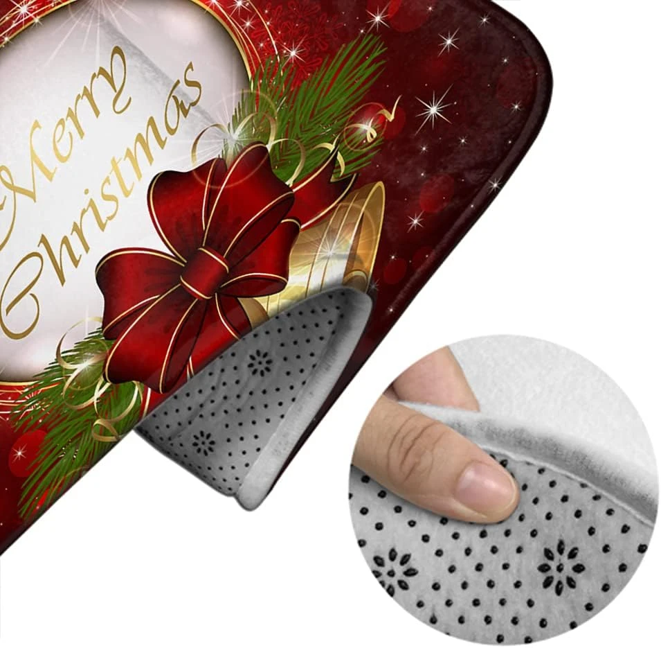 Wondertify Cloches De Noël Salle De Bains Antidérapant Pad Bow Et Flocons De Neige 3 Pièces Salle De Bains Tapis Ensemble, Bath Mat+Contour+Toilet Couvercle Rouge Or Vert 3 Wondertify Cloches De Noël Salle De Bains Antidérapant Pad Bow Et Flocons De Neige 3 Pièces Salle De Bains Tapis Ensemble, Bath Mat+Contour+Toilet Couvercle Rouge Or Vert - Image 2