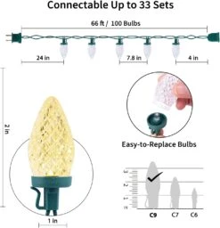 Feux De Chaîne De Noël LED C9, Feux De Chaîne De Fraise Imperméables à 100 LED, Forme De Lumières De Fil Vert Extensible Enfichable Pour Extérieur Extérieur Décoration De Fête De Mariage En Patio, Blanc Chaud -Oui || N/A || pearhead 61lpx9jF6L. AC SL1500