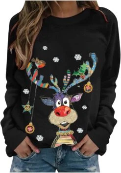 2023 Noël Laid Pulls Pour Femmes Adolescentes Filles À Manches Longues Crewneck Sweatshirt Mignon Renne Graphique Xmas Chemises
